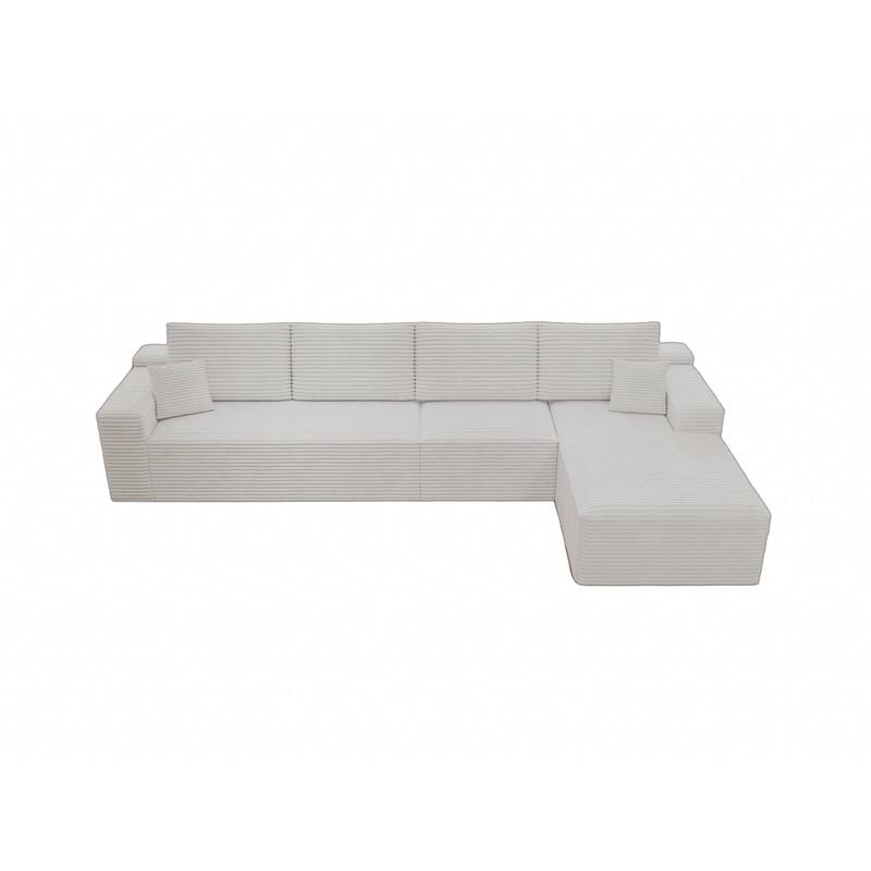 Roomfitters 131.9" Modular Sectional Sofa, 4-Piece Compressed Cloud Couch, No Assembly Required, Plush Corduroy, White