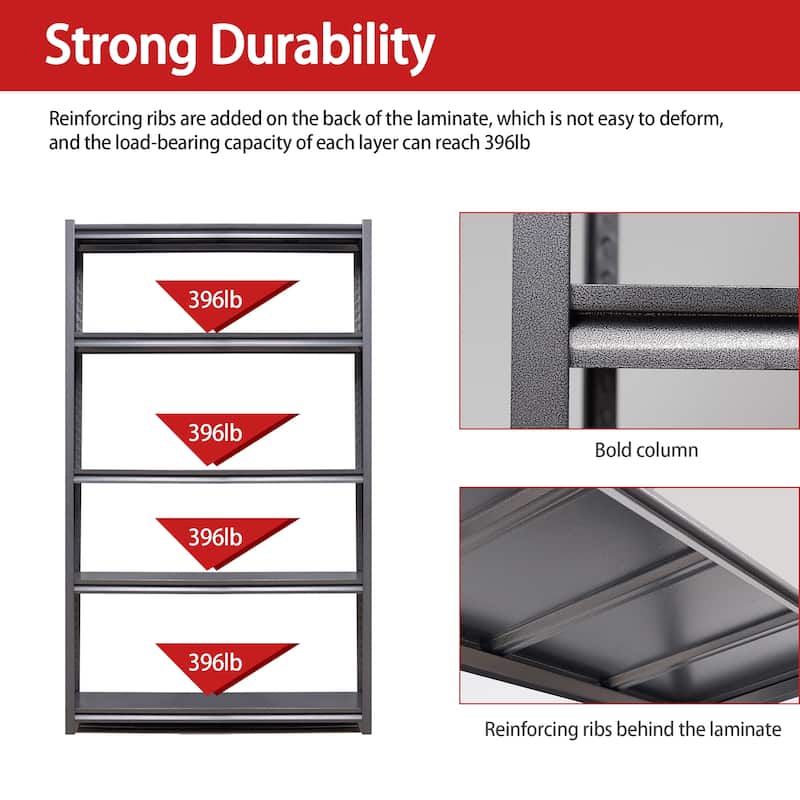 72"H 5 Tier Metal Heavy Duty Storage Shelves with Adjustable Shelf