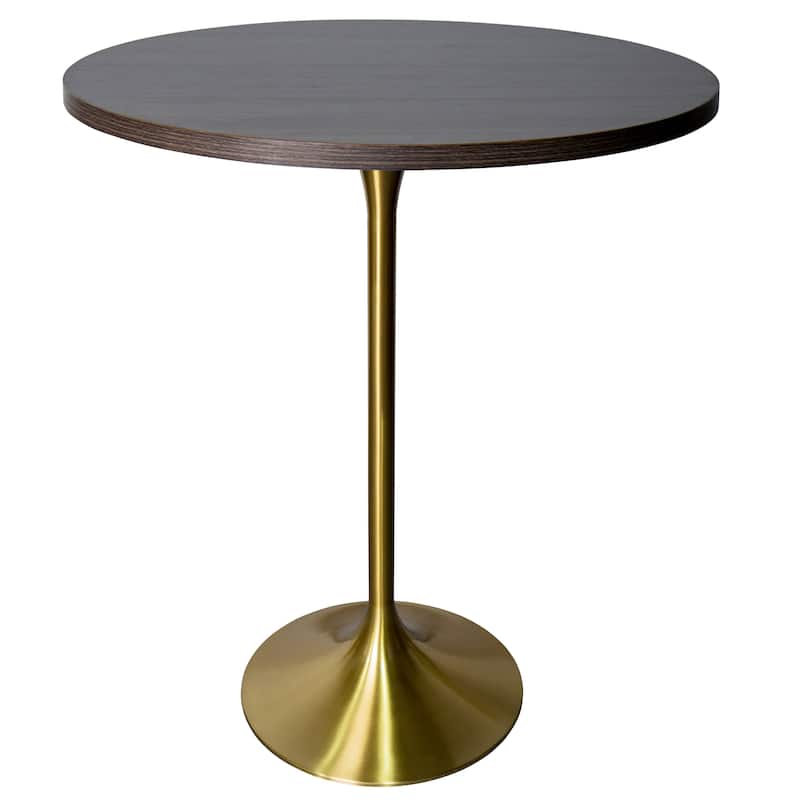 LeisureMod Verve 27" Round Dining Table with MDF Wood TableTop and Brushed Gold Base for Kitchen & Dining Room - Dark Walnut