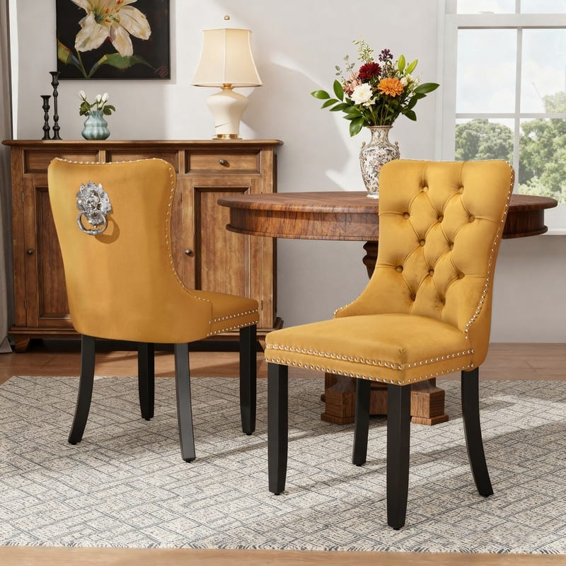 High-end Tufted Velvet Upholstered Nailhead Dining Chair Set of 4