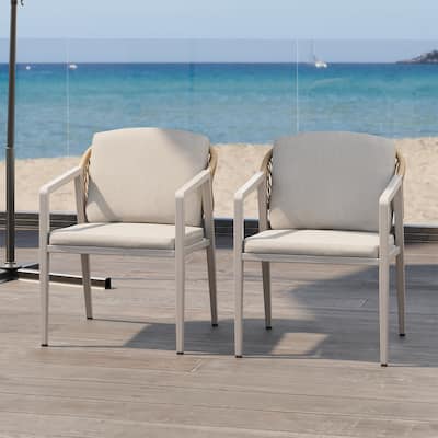 Oaklen All Weather Outdoor Patio Dining Chairs with Cushions (Set of 2) by Christopher Knight Home