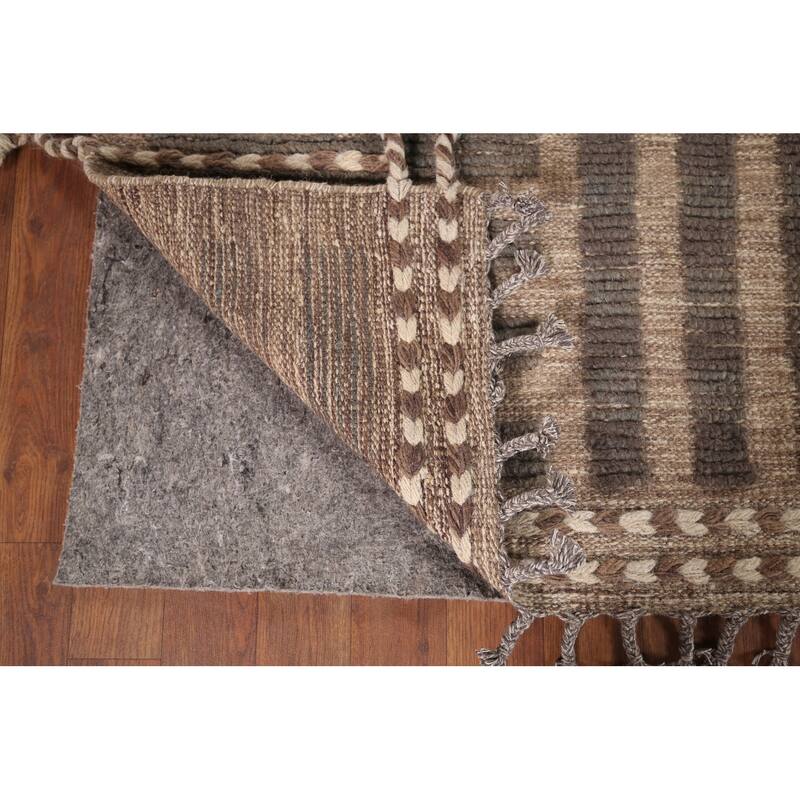 Brown Moroccan Modern Area Rug Hand-Knotted Wool Carpet - 7'9"x 10'8"