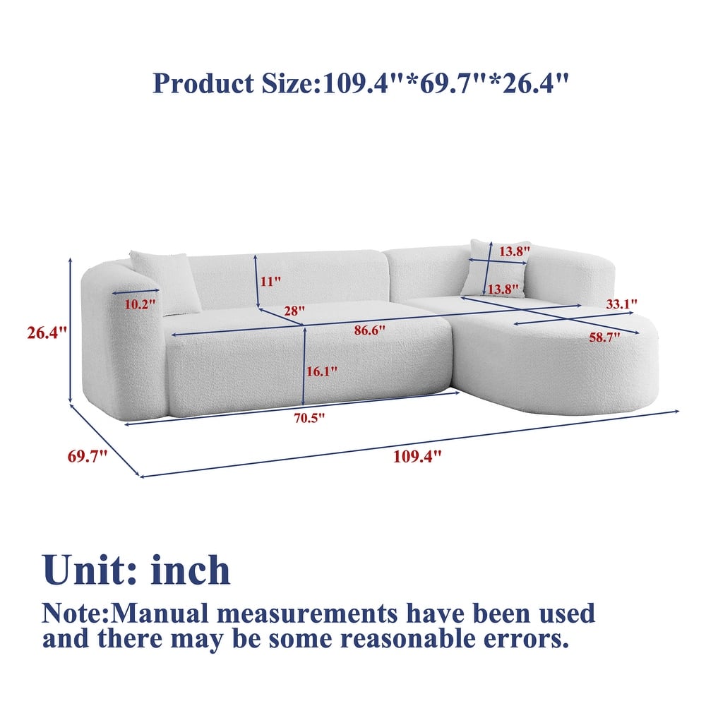 L-Shaped Modular Sectional Sofa, Comfy Chenille Boneless Cloud Couch, Corner Deep Seat Sofa with 2 Throw Pillows