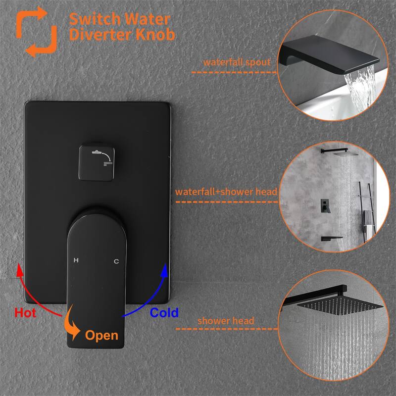 10 Inch Wall Mount Shower System with Waterfall Tub Spout Modern Rainfall Tub Shower Faucet With Rough-in Valve