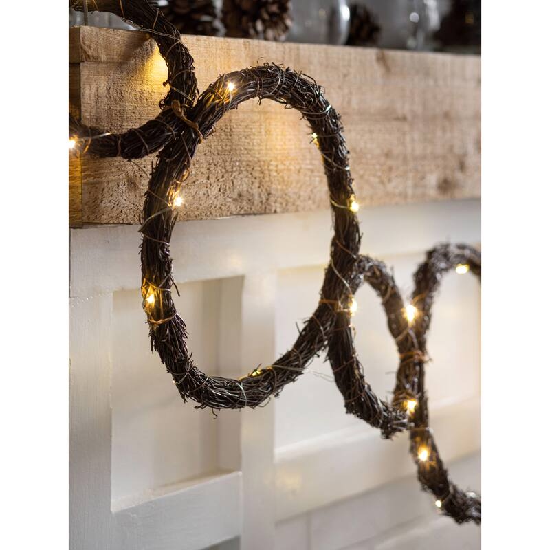 Large and Small Circle Grapevine Lighted Garland - Multi-color