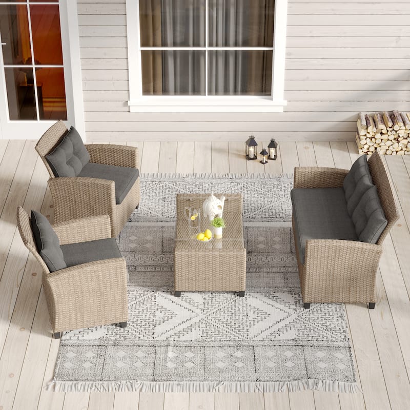 Corvus Armitage 4-piece Outdoor Resin Wicker Chat Set with Cushions