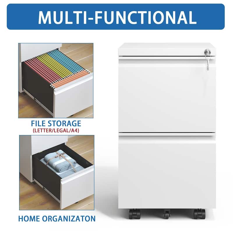 2 Drawer Metal Mobile File Cabinet, Rolling File Cabinet with Lock