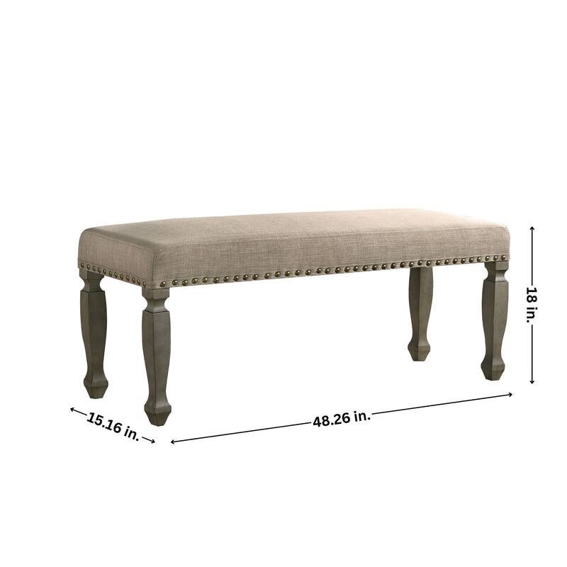 Minimalist Ottoman Bench with Turned Legs Window Bench, Tan Decorative Bedroom Bench End of Bed Bench with Nail Trim