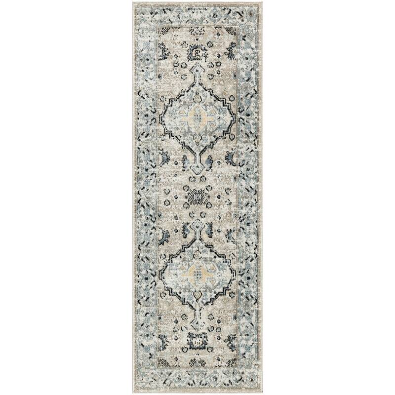 Nourison Washable Decor Indoor only Machine Washable Persian Area Rug - Taupe/Blue - 2' x 6' - Runner
