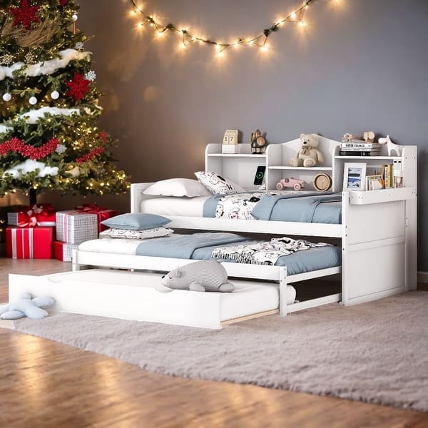 Wood Twin XL Daybed with USB Charging Ports and 2 Twin Trundles, No Box