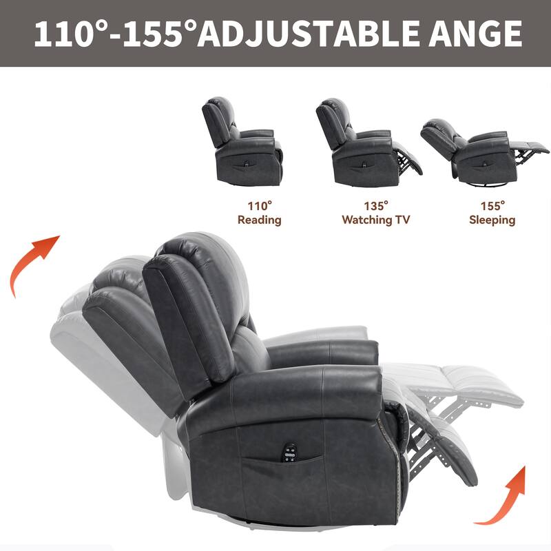 Manual Recliner Chair with Heat & Massage, Ergonomic Lounge Sofa Chair, Swivel Recliner Chair with Side Pocket