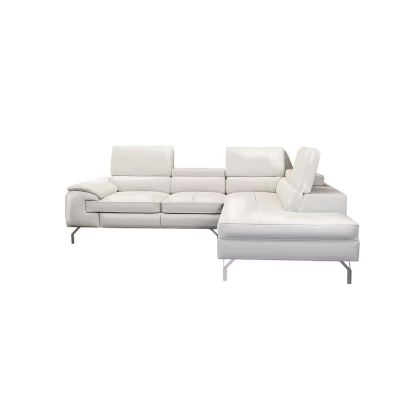 Doel 2pc Sectional Sofa Set w Right Facing Chaise, White Faux Leather