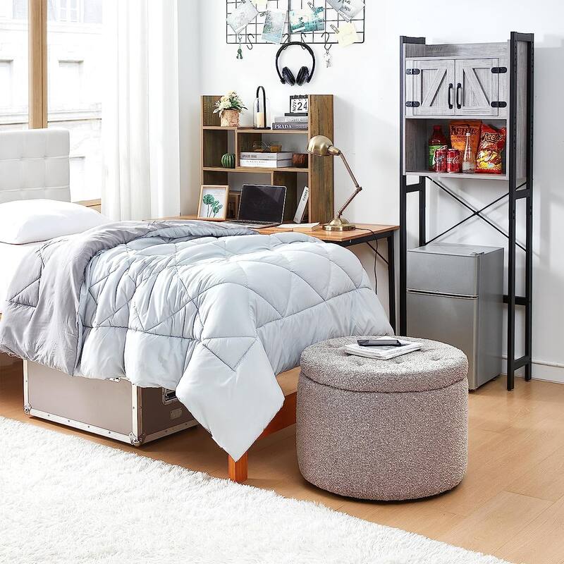 2East Storage Comfort Seat Ottoman by DormCo - Brown / White