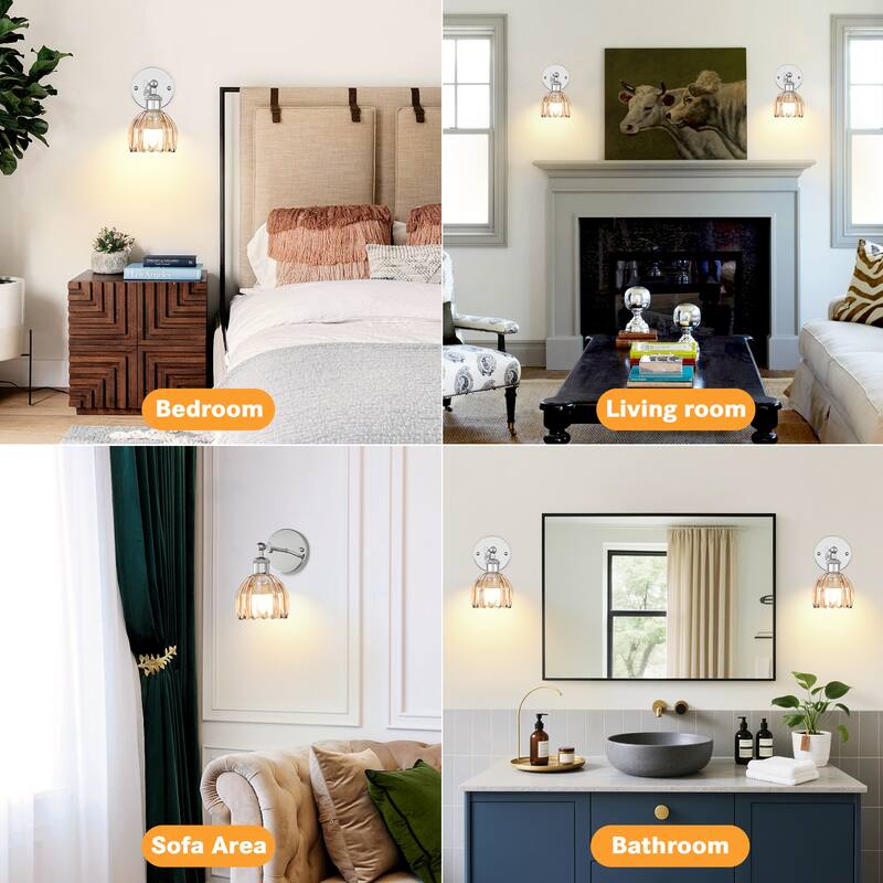 Adjustable Vintage Wall Sconce with Amber Tulip Glass Brass Fixture with Switch Ideal for Bedroom Hallway or Entry