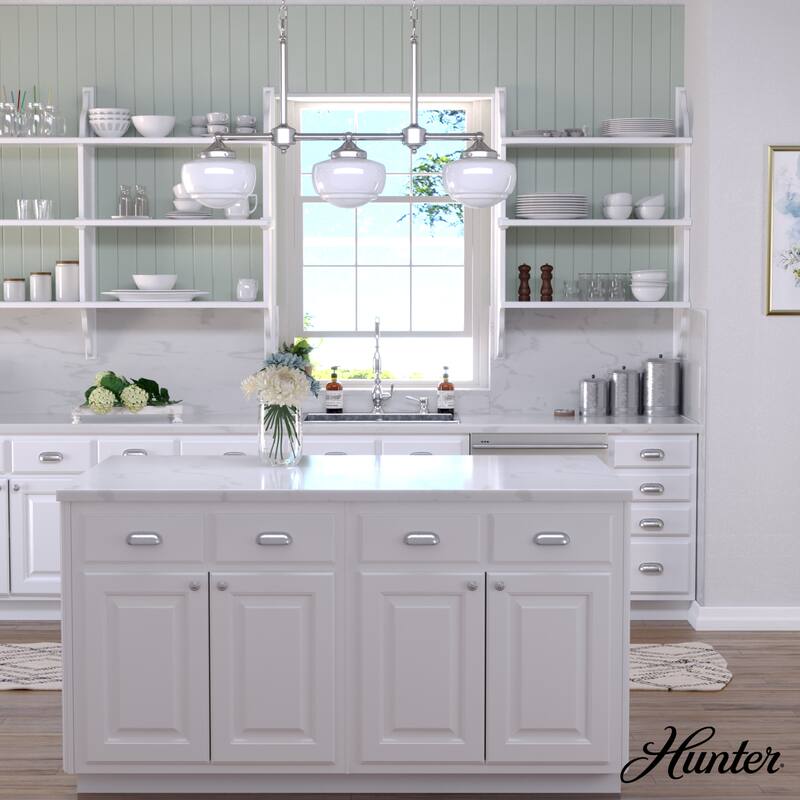 Hunter Saddle Creek Linear Chandelier, Clear Glass, Dining Room Table, Kitchen Island