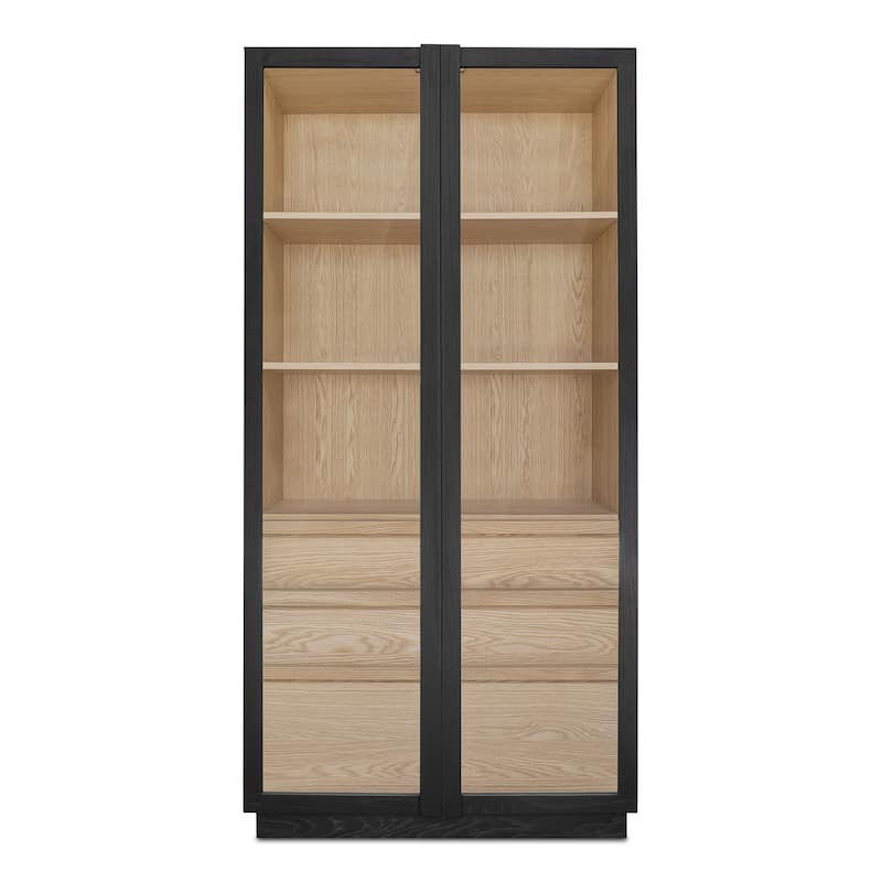 NADAAL STUDIOS Corwin Display Cabinet, Two-Tone Solid Ash Frame with Tempered Glass Doors, Black