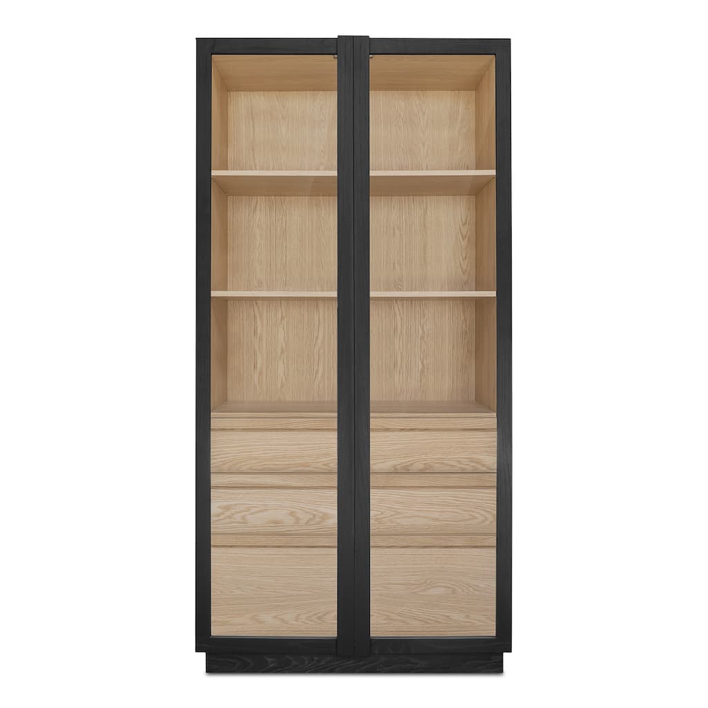 NADAAL STUDIOS Corwin Display Cabinet, Two-Tone Solid Ash Frame with Tempered Glass Doors, Black