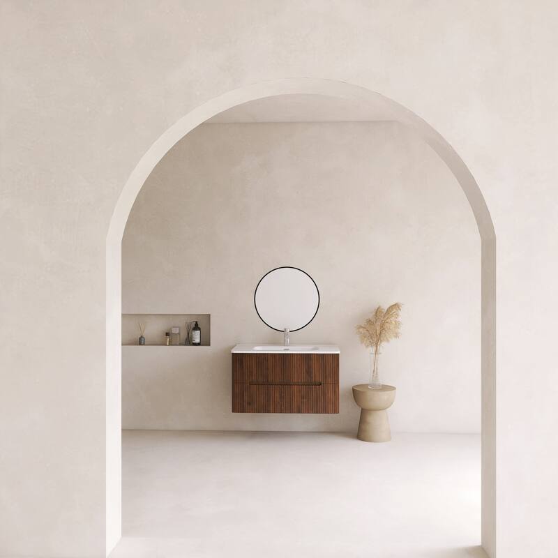 Floating Bathroom Vanity Integrated White Ceramic Sink