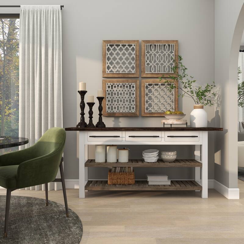 Cream Mango Wood Living Room Decor Tray with Black Metal Legs