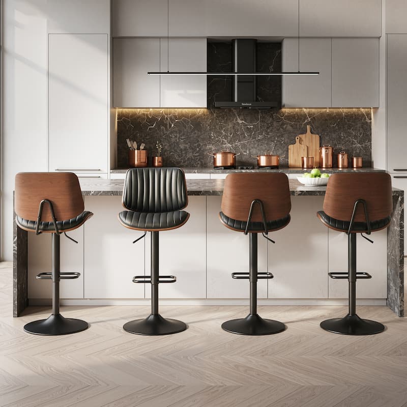 Adjustable Swivel Bar Stools with Footrest, Faux Leather Counter Stools for Kitchen Island