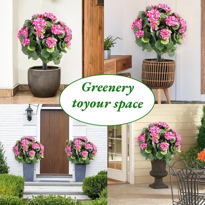 Set of 2 Artificial Topiary Ball Trees with Metal Stakes with Begonia Flowers - 2 pcs