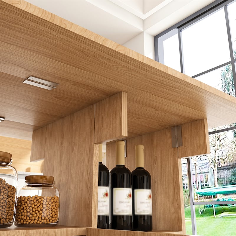 Multi-Functional Folding Table Kitchen Island with Storage Shelves and Wheels