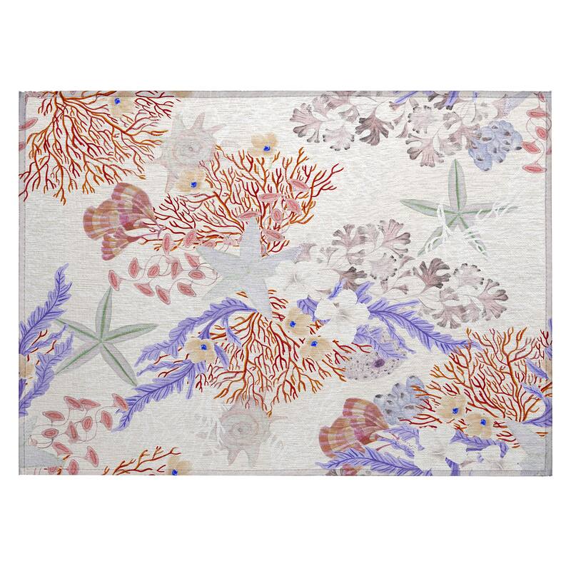 Indoor/ Outdoor Surfside Coral Reef Washable Rug New - Spice - 1'8" x 2'6"
