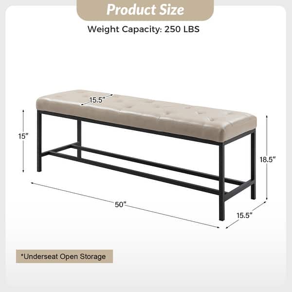 dimension image slide 1 of 7, HULALA HOME Horst 50 in.W Contemporary Upholstered Bench with Metal Legs