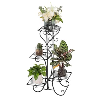 4 Tier Metal Shelves Flower Pot Plant Stand Decoration for Indoor Outdoor Garden