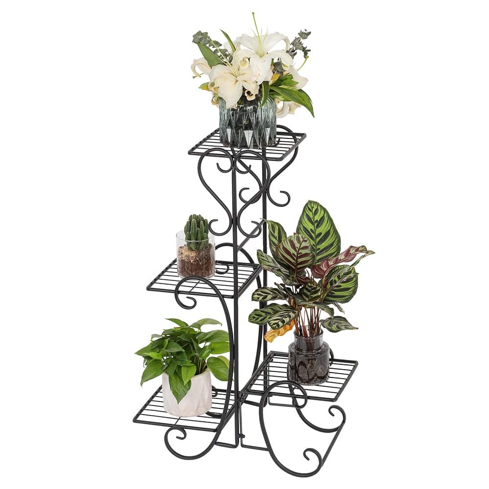4 Tier Metal Shelves Flower Pot Plant Stand Decoration for Indoor Outdoor Garden