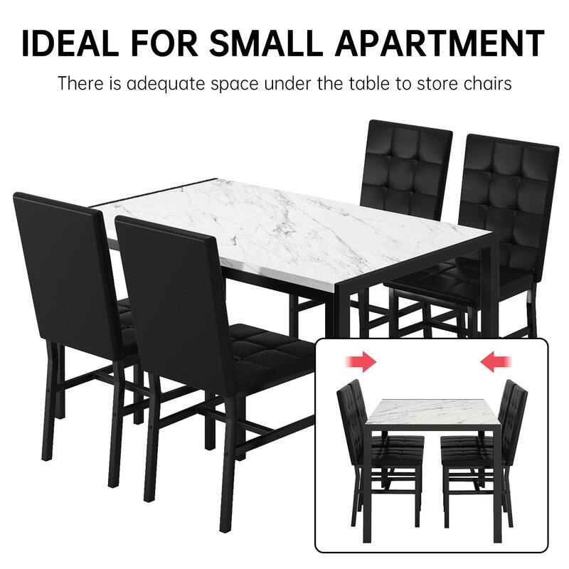 Grondin Faux Marble Kitchen Table And Chairs Set for 4, Modern Dining Room Table With 4 Armless Upholstered Dining Chairs