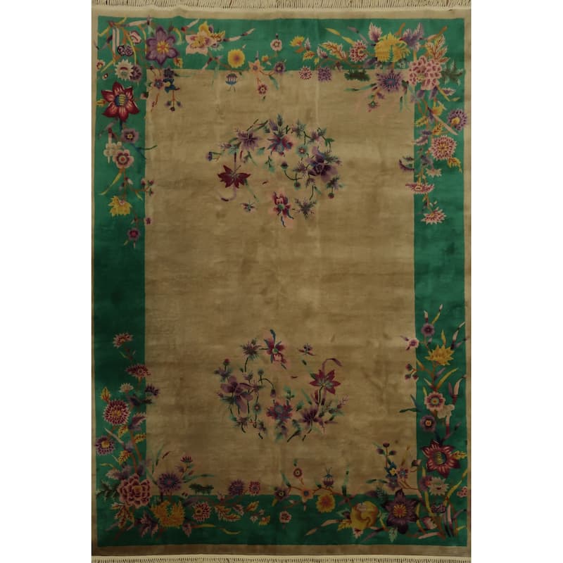 Hand Knotted Oriental 100% Wool Carpet Traditional Floral Brown Art Deco Area Rug - 11' 6'' X 8' 11''