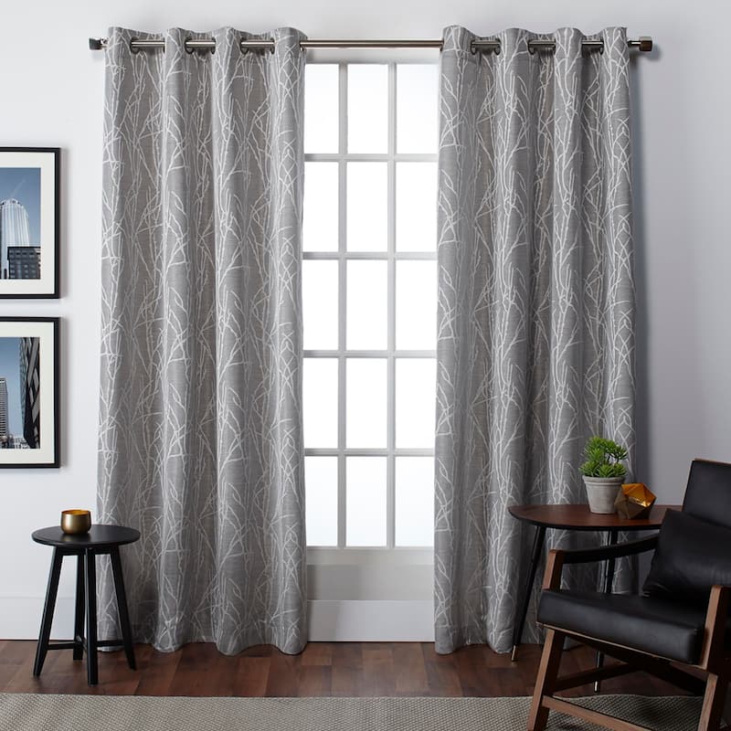 ATI Home Finesse Branch Print Grommet Top Curtain Panel Pair - 54X96 - Finesse Ash Grey