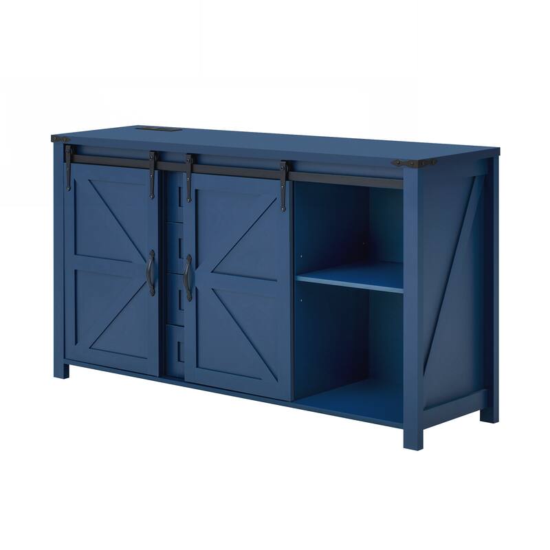 Sideboard with Storage,Farmhouse Storage Cabinet with Sliding Barn Doors and 4 Drawers