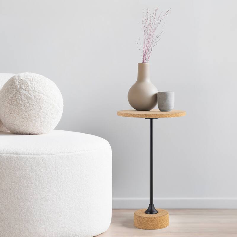 Evelyn 23.5" Metal/Cork Round End Table, by JONATHAN Y