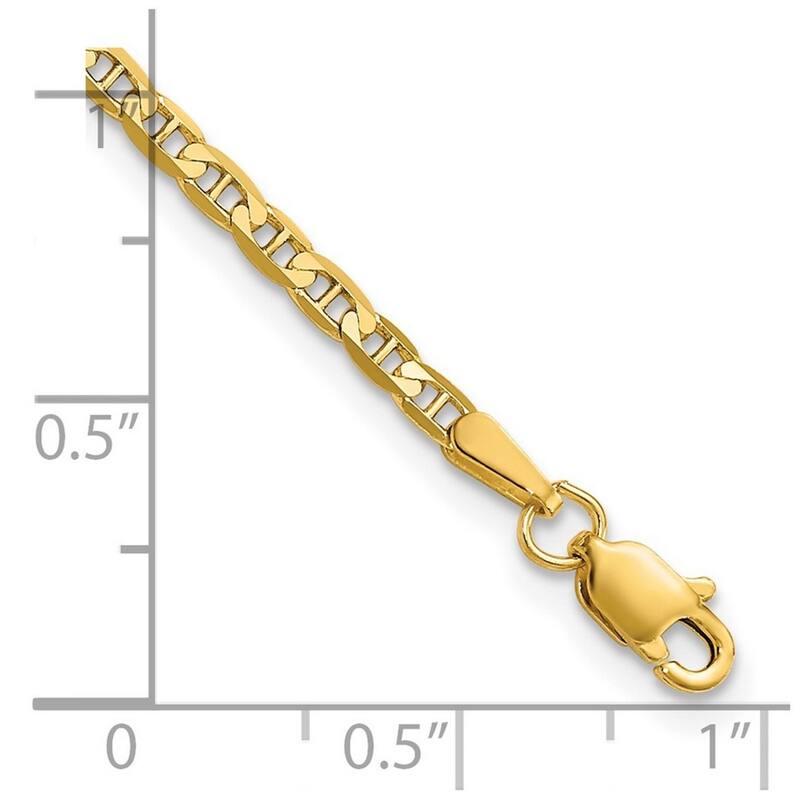 Curata 14k 2.4mm Flat Anchor Chain Bracelet - 7 Inch