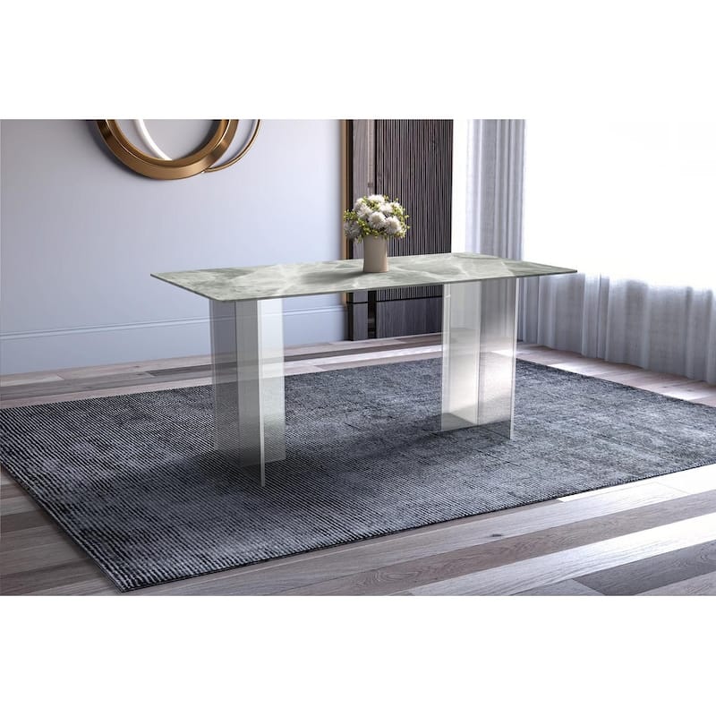 Kova Modern Contemporary Rectangular Dining Table with Sintered Stone or Glass Top, Acrylic Base for Dining or Entertainment
