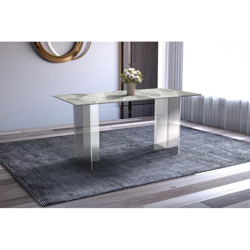 Kova Modern Contemporary Rectangular Dining Table with Sintered Stone or Glass Top, Acrylic Base for Dining or Entertainment