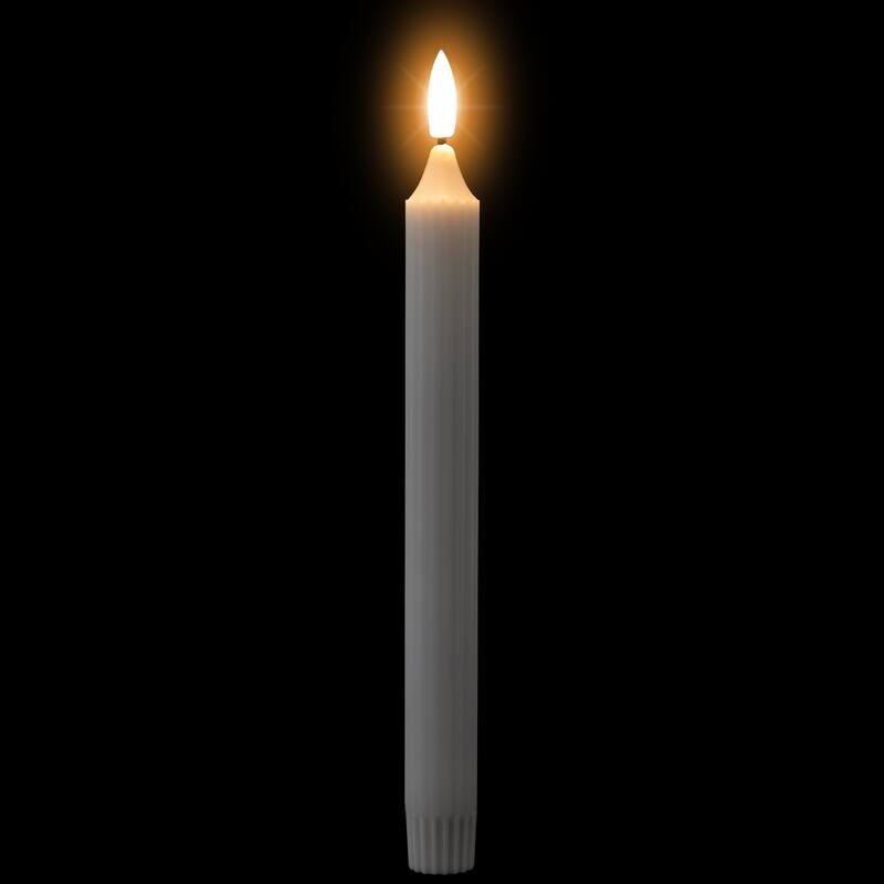 LED Flickering Flameless Taper Church-Top Christmas Candles - 9.75" - White - Set of 2