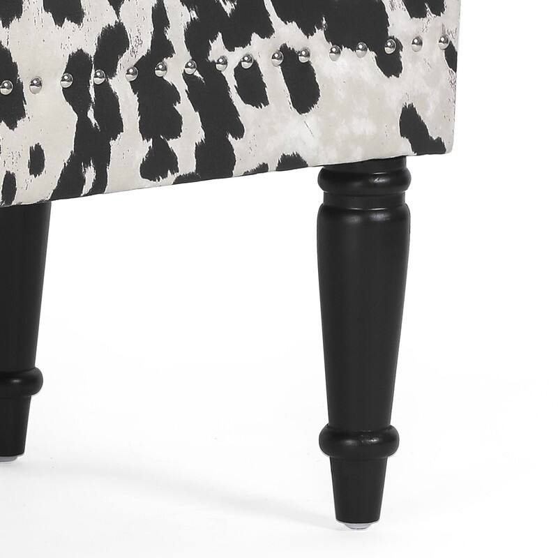 Adeco Rectangular Ottoman Black Milk Cow Bench Fabric Footrest Stool
