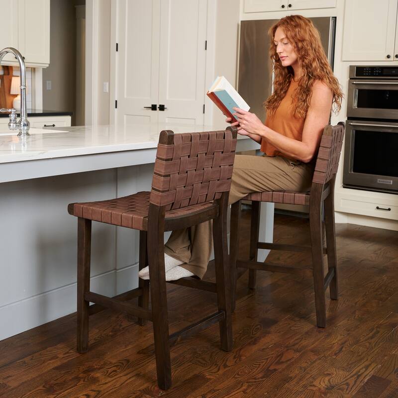 Maven Lane Noah Kitchen Dining Stool with Vegan Leather