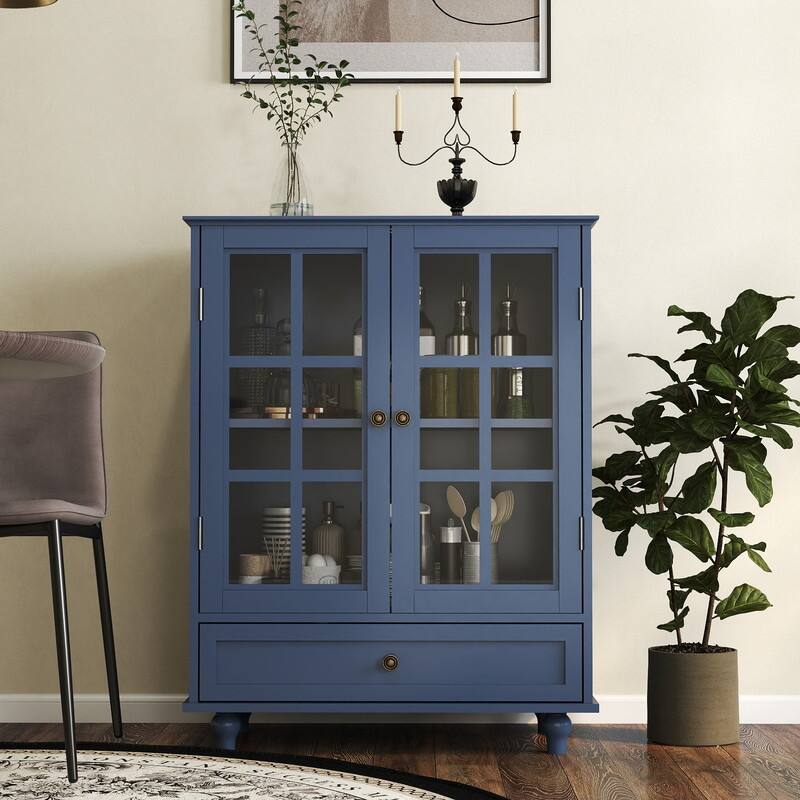Modern Buffet Cabinet with Adjustable Shelves and Display Glass Doors for Versatile Living Room Storage