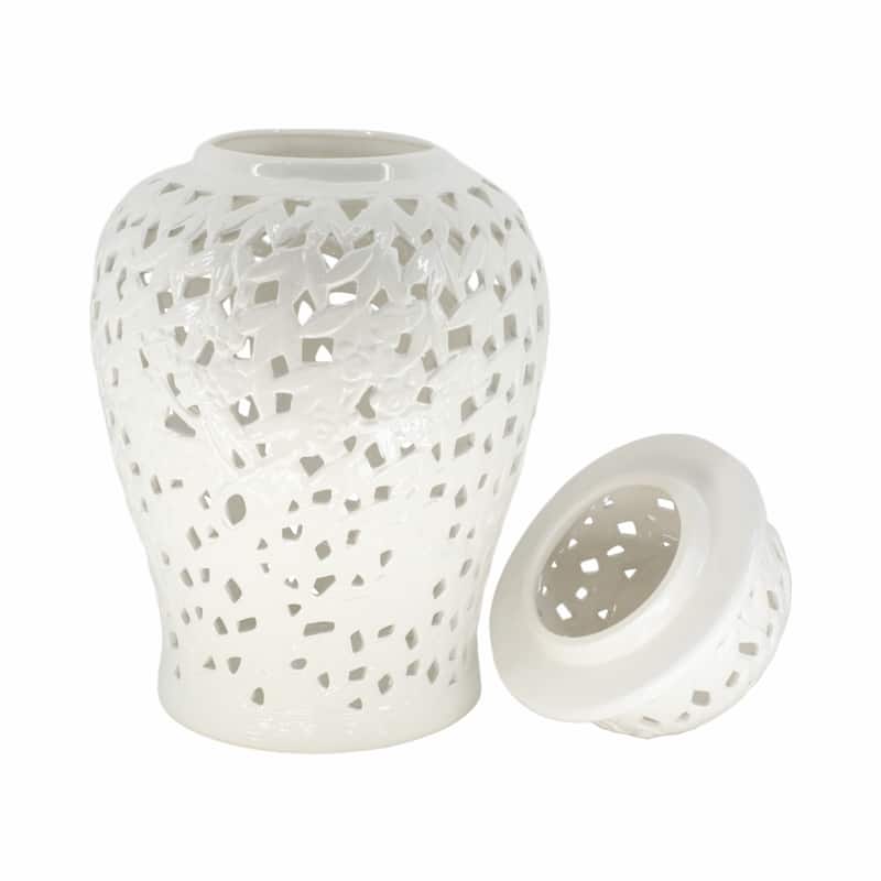 Sagebrook Home Coastal Neutral Cutout Ceramic Jar or Vase - 12" x 12" x 24"