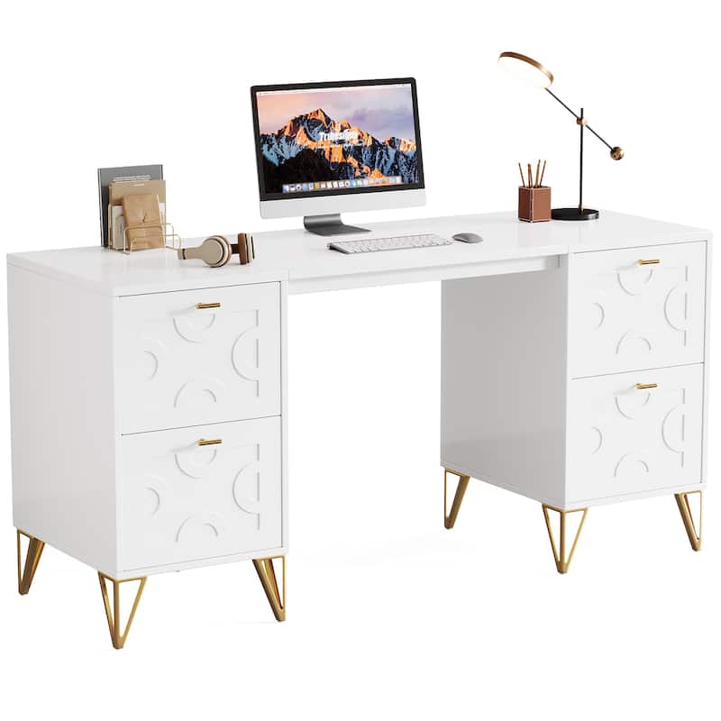 59'' Modern Computer Desk with File Drawers for Home Office