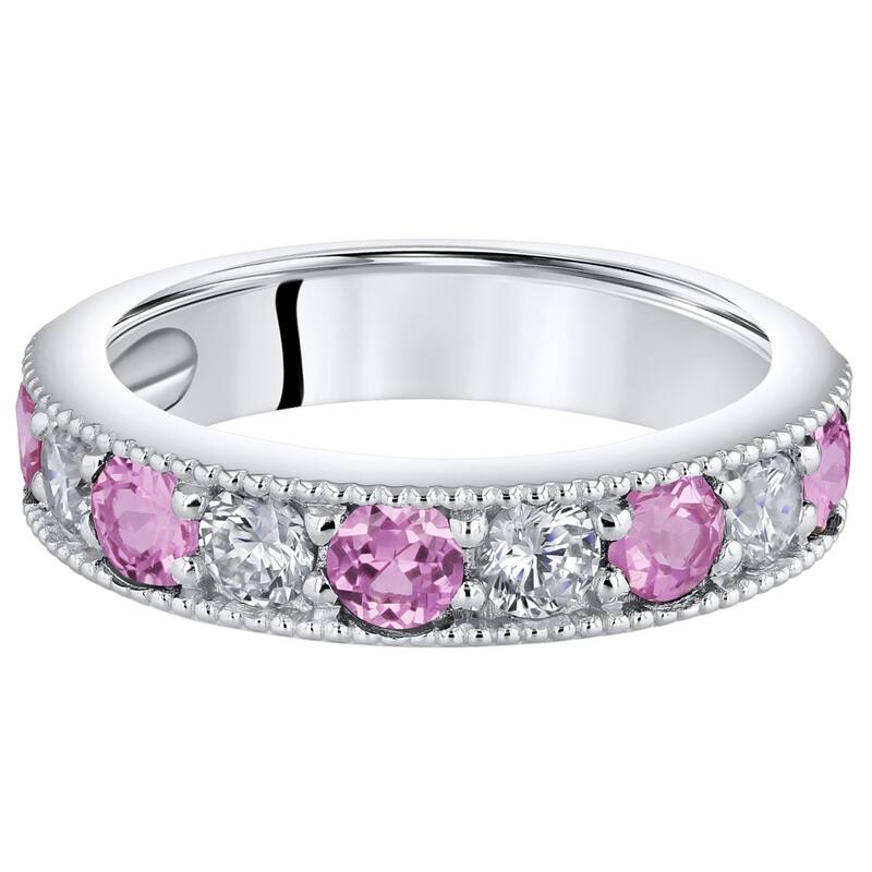 Sterling Silver 0.75 ct Created Pink Sapphire Stackable Ring