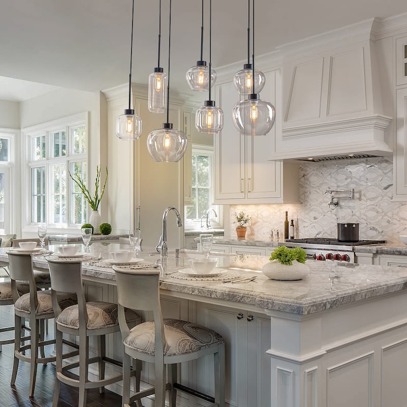 7-Light Cluster Glass Liner Kitchen Island Pendant Light for Dining/ Living Room