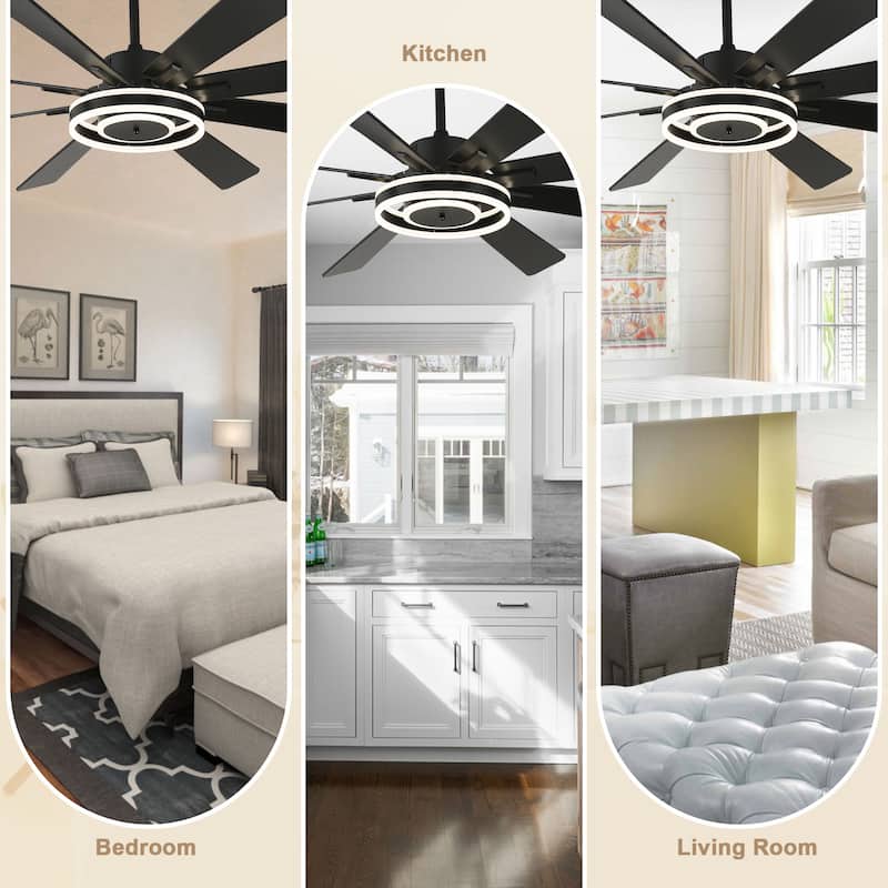 Bella Depot 72" Modern Large Ceiling Fan 6-speed Reversible with Dimmable Light and Remote for Family Room