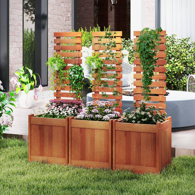 Costway 1/2 PCS Wooden Raised Garden Bed Elevated Patio Yard Planter