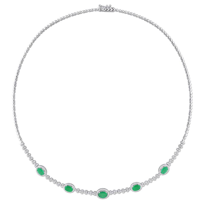 Miadora 2 1/2ct TGW Emerald 3/4ct TDW Diamond Station Necklace in 14k White Gold - 17 in.