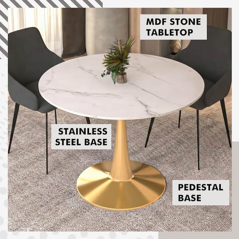 Bristol 40" Modern Round Dining Table with Accent Gold Steel Pedestal Base, Scratch-Resistant and Easy-Care